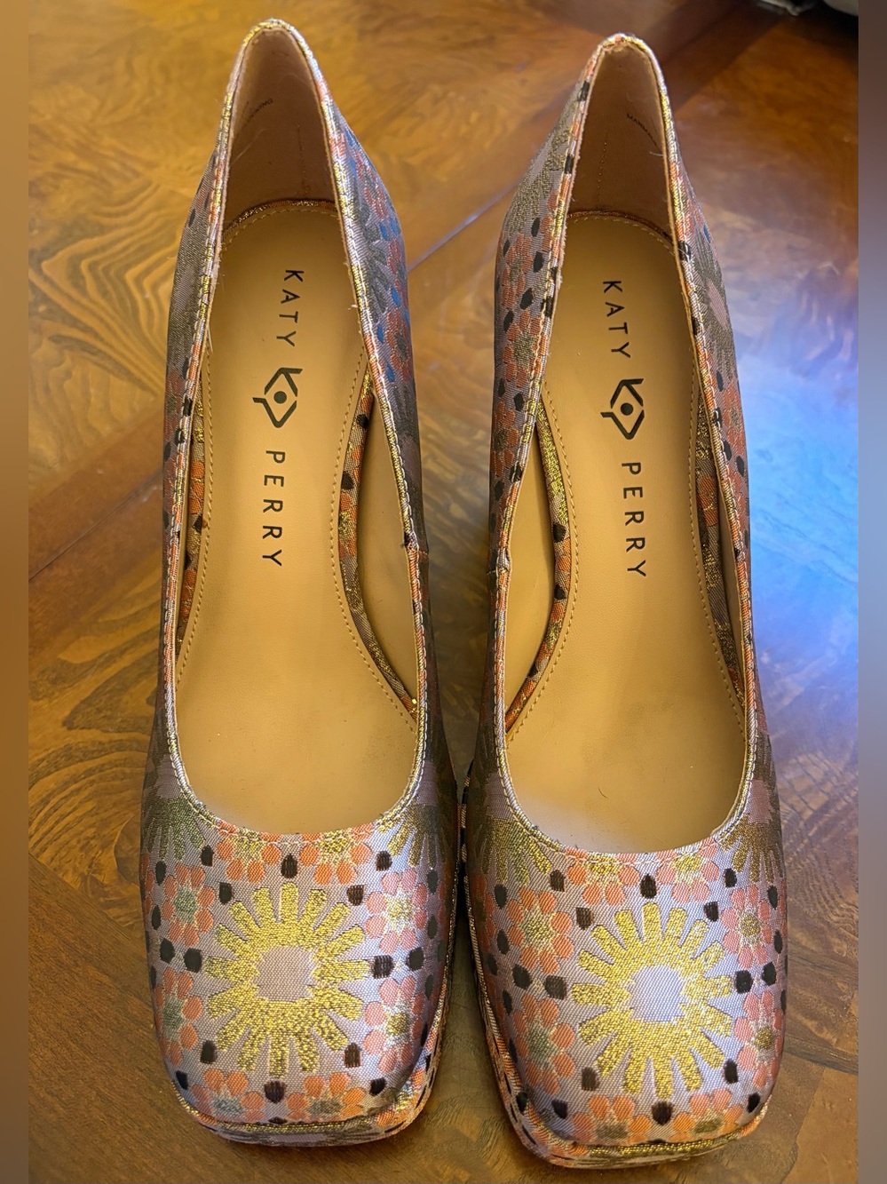 Katy Perry Collections Pink Gold Floral Platform Block Heels - Picture 3 of 14